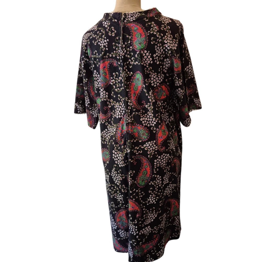 Vintage 60s Black Paisley Print Cotton Dress Small - Picture 2 of 13